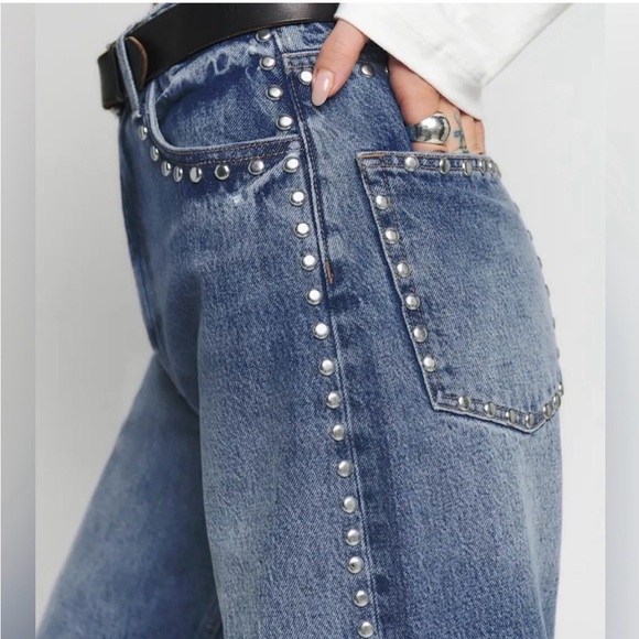 Reformation Wide-Leg Jeans with Silver Stud Trim - Blue Wash - Picture 5 of 7